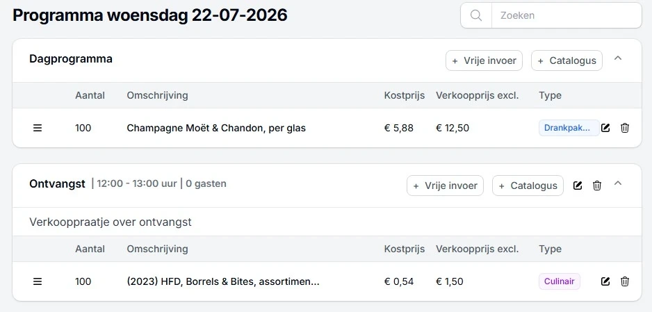 EasyParty programma overzicht