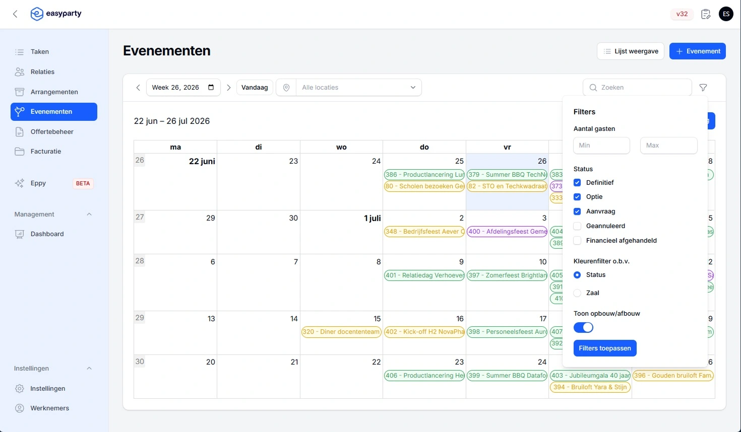 Eventplanning in EasyParty met agenda en beschikbaarheid